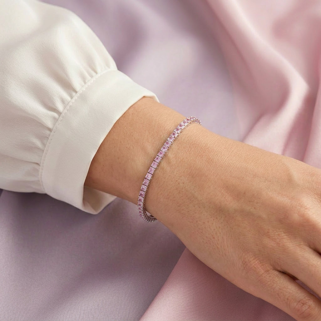 Pulsera de Plata .925 Tejido Tenis Especial con Zirconias Color Rosa mod. 2377