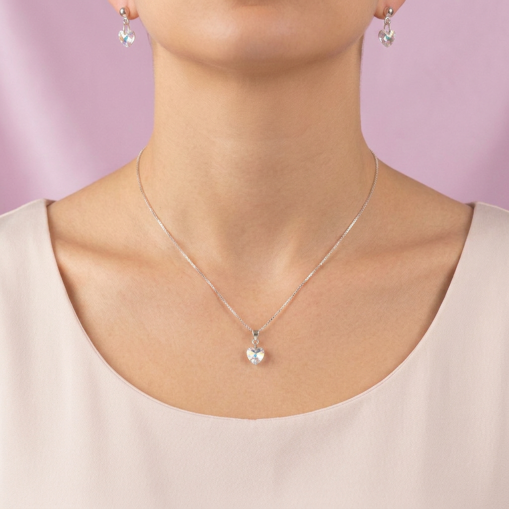 Coordinado de Plata .925 Corazones Brillantes de Swarovski Tono Torazol Blanco mod. 2992