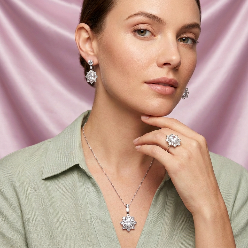 Coordinado de Plata .925 Elegante de Zirconias Blancas mod. 3210