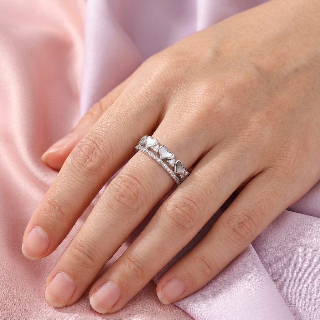Anillo de Plata .925 Corazón de Madre Perla y Zirconia mod. 2920