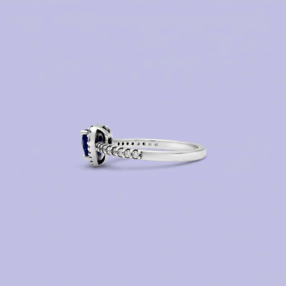 Anillo de Plata .925 Corazón Mini Azul Rey con Incrustación de Zirconias mod. 3144