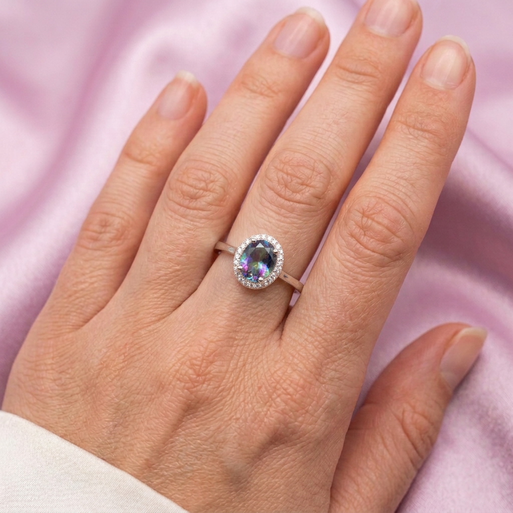 Anillo de Plata .925  Imperial Oval Azul Marino con Incrustación de Zirconias mod. 3143