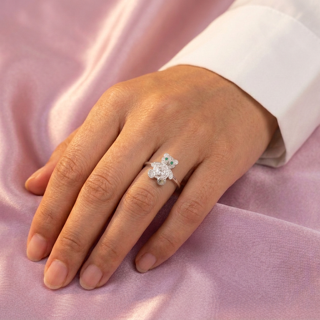 Anillo de Plata .925  Oso con Corazón y Zirconia mod. 3116