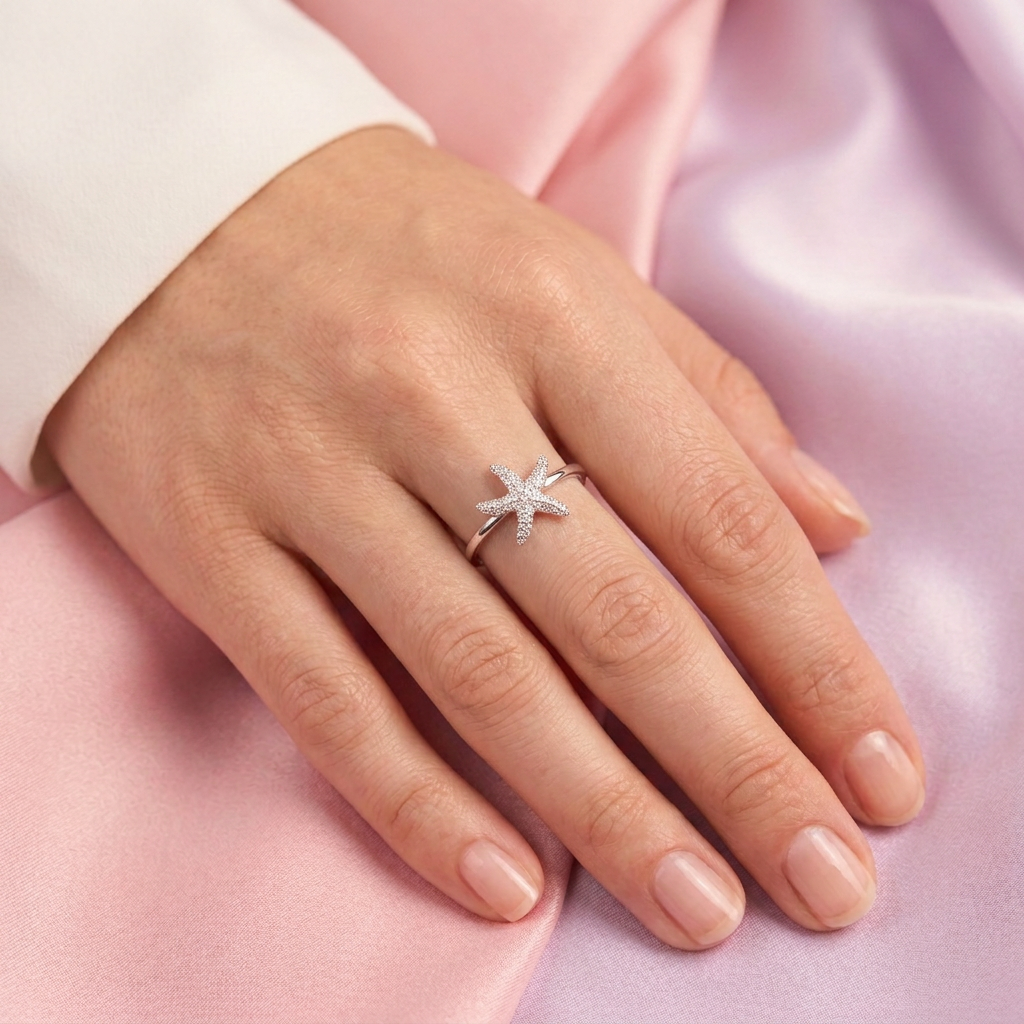 Anillo de Plata .925  Estrella de Mar con Zirconia mod. 3139