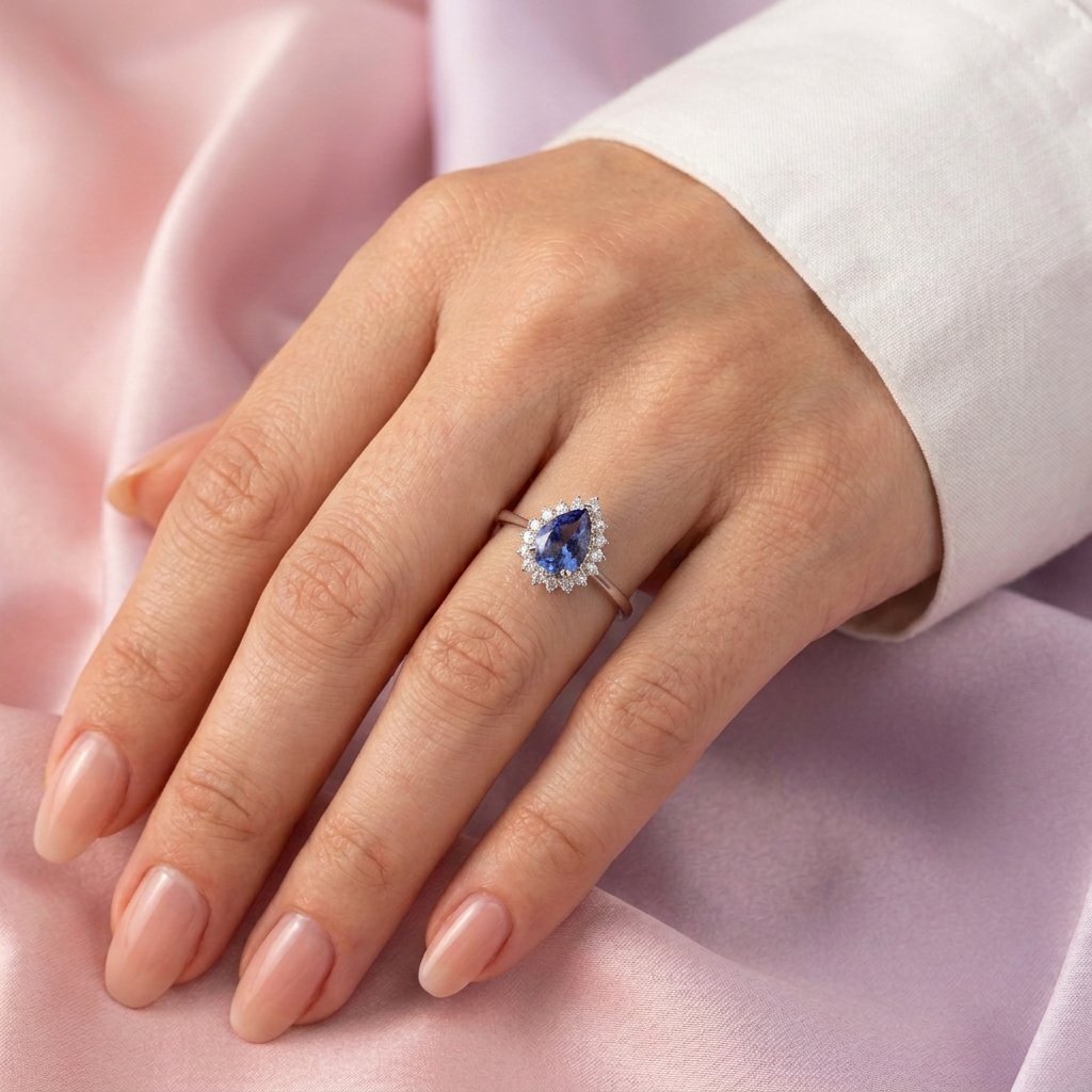 Anillo de Plata .925 con Diseño  de Gota con Zirconia Color Azul Aero mod. 3110