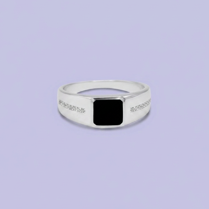 Anillo de Plata .925 Diseño Brillante con Onix y Zirconias mod. 2670