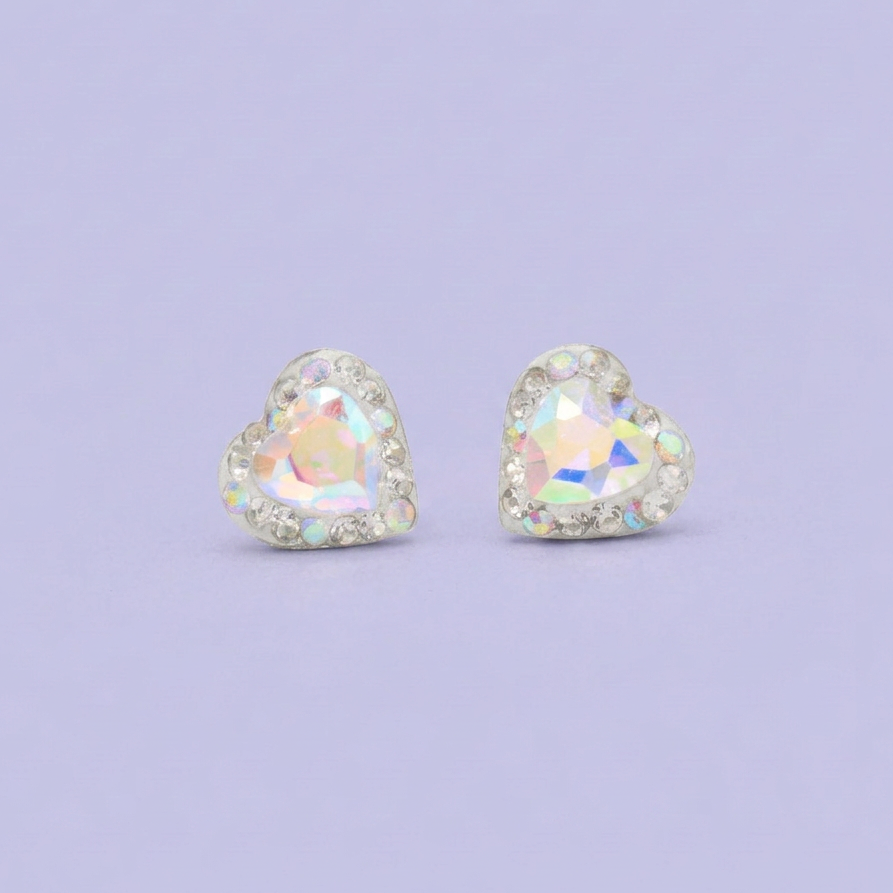 Arete de Plata .925. Corazón Blanco Elegante con Incrustación de Zirconias mod. 3166
