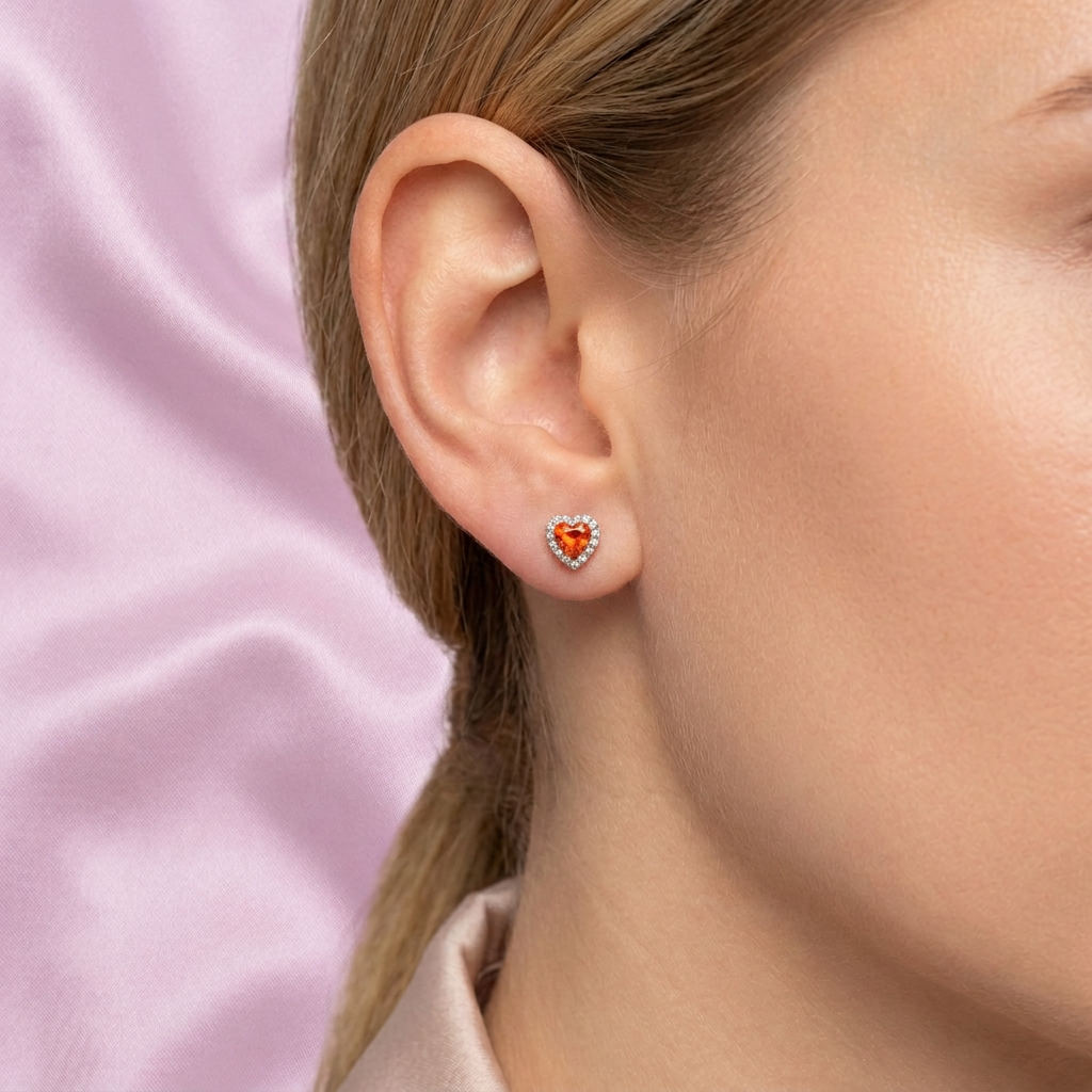 Arete de Plata .925. Corazón Naranja con Incrustación de Zirconias mod. 3171