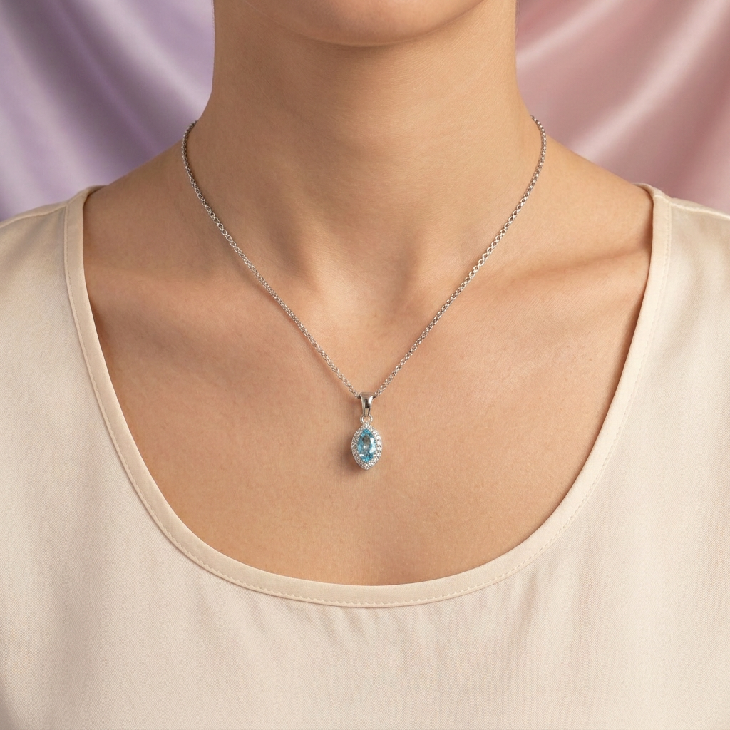 Gargantilla de Plata .925 con Zirconia Oval Fina Color Azul mod. 2446