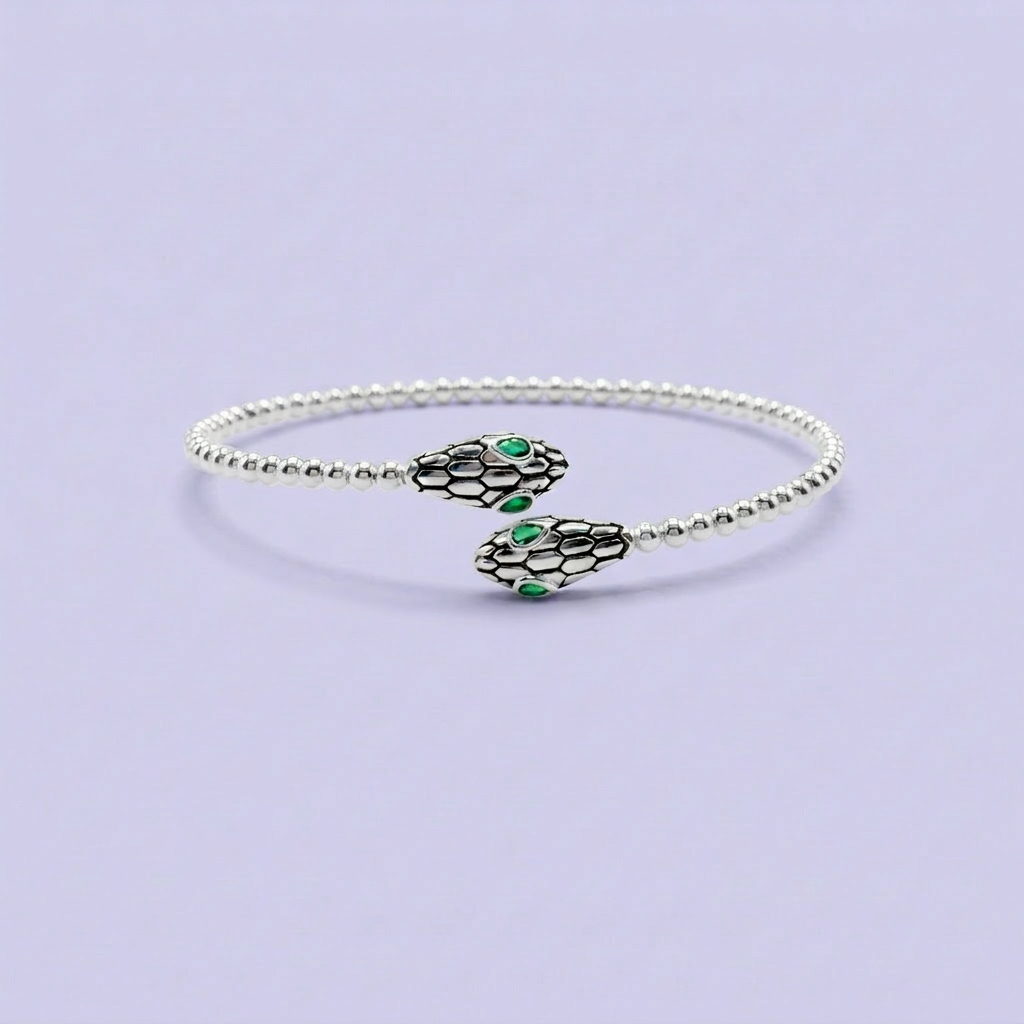 Aro de Plata .925 Diseño de Serpiente con Zirconias Verdes mod. 2681