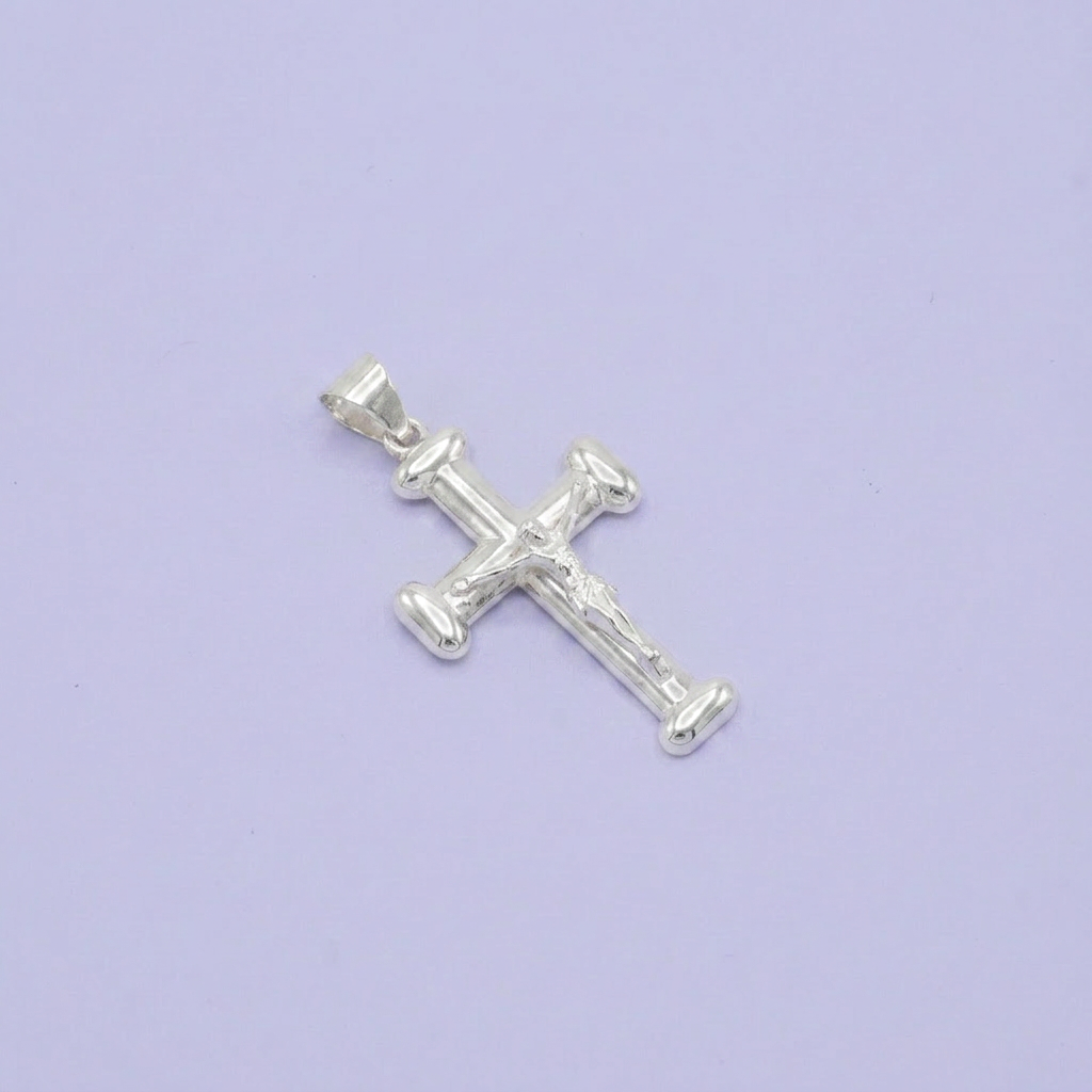Dije de Plata .925 Crucifijo de Diseño Hueco y Brillante mod. 2657
