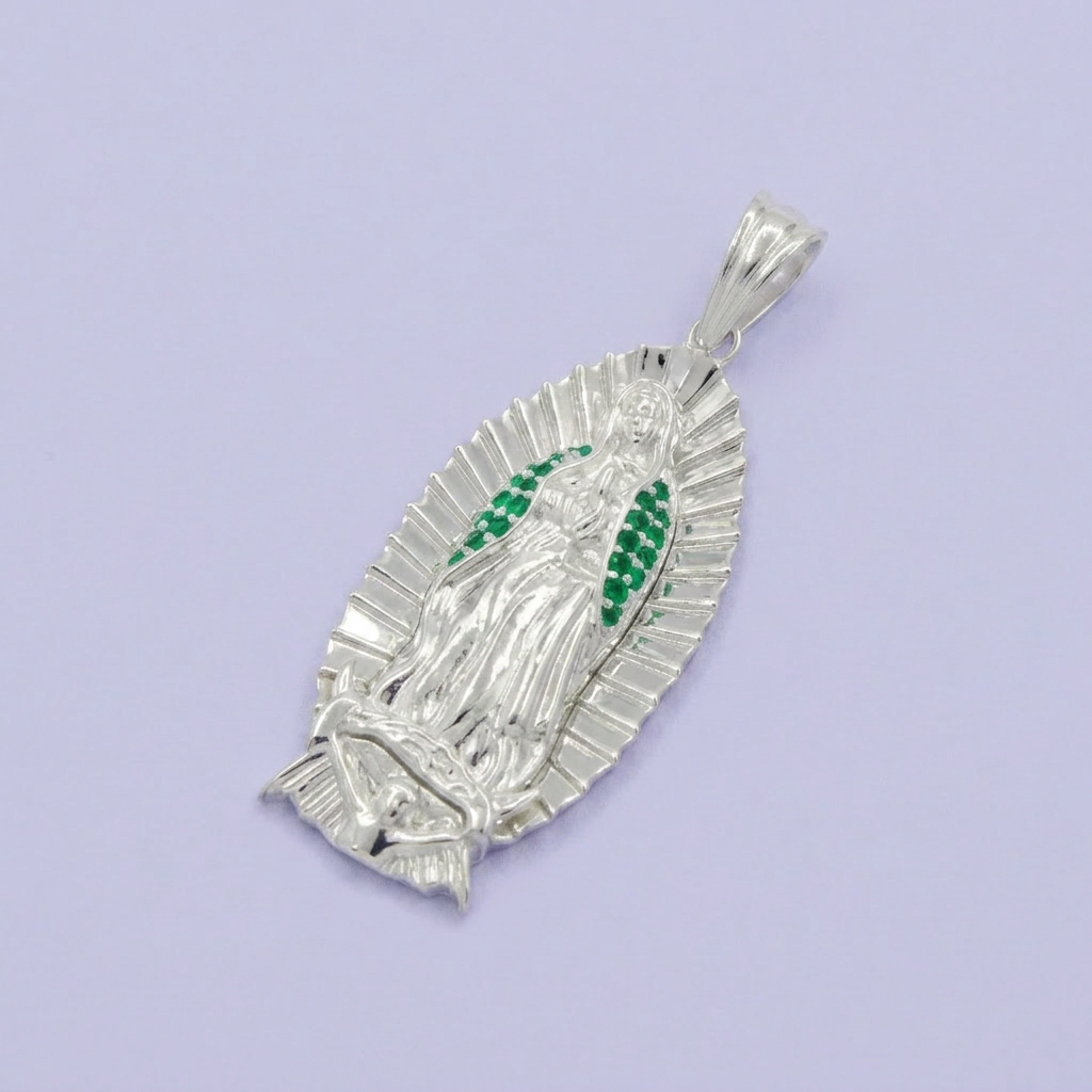 Dije Bulto de Plata .925 Virgen Guadalupe con Resplandor Brillante mod. 2749
