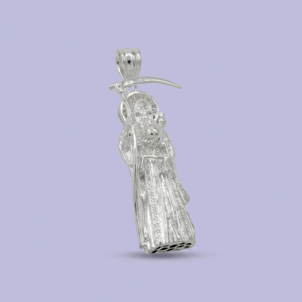 Dije Bulto de Plata .925 Santa Muerte de Diseño Hueco y Fino mod. 2752