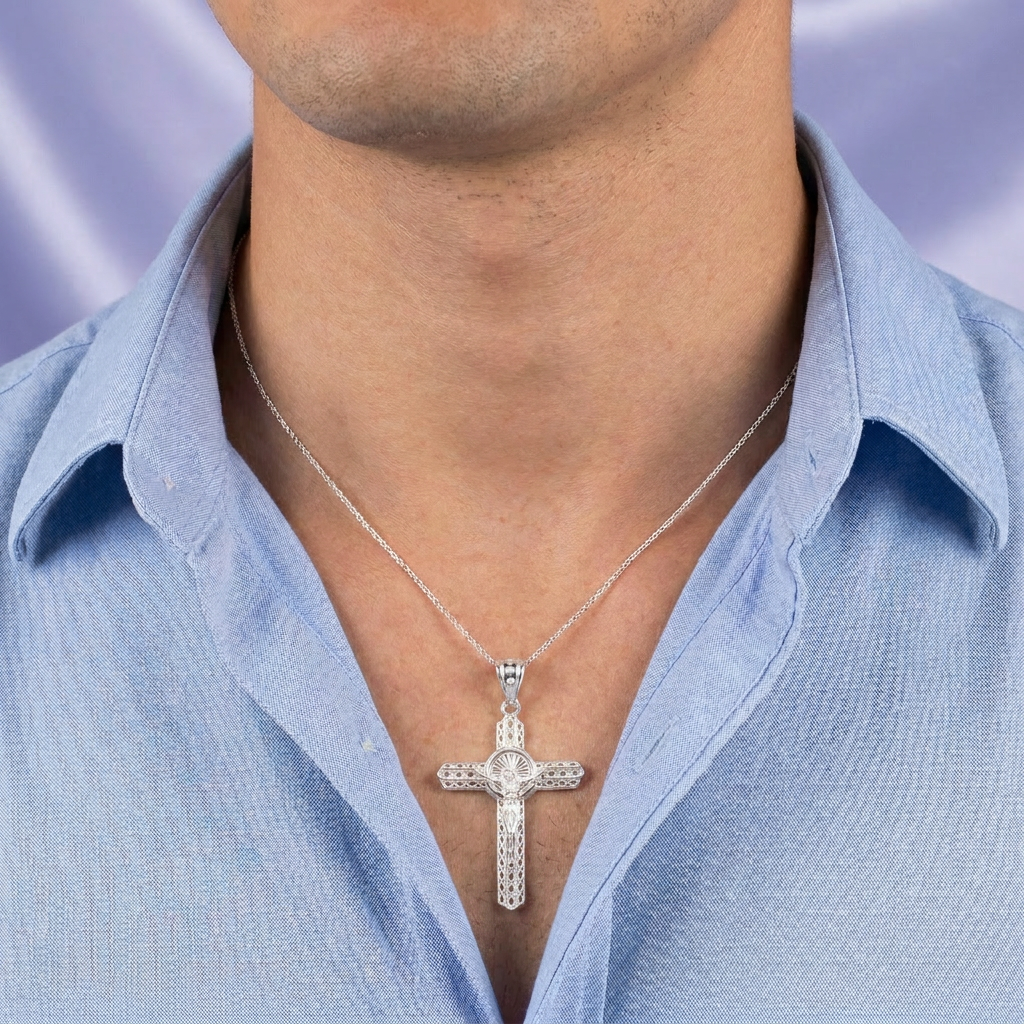Dije de Plata .925 Cruz Tejida con Cristo mod. 2684