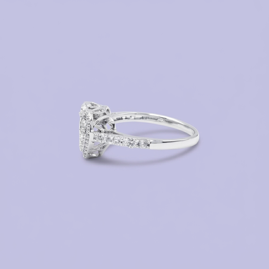Coordinado de Plata .925 Corazón Doble con Incrustación de Zirconias y Centro de Zirconia Rojo mod. 2945