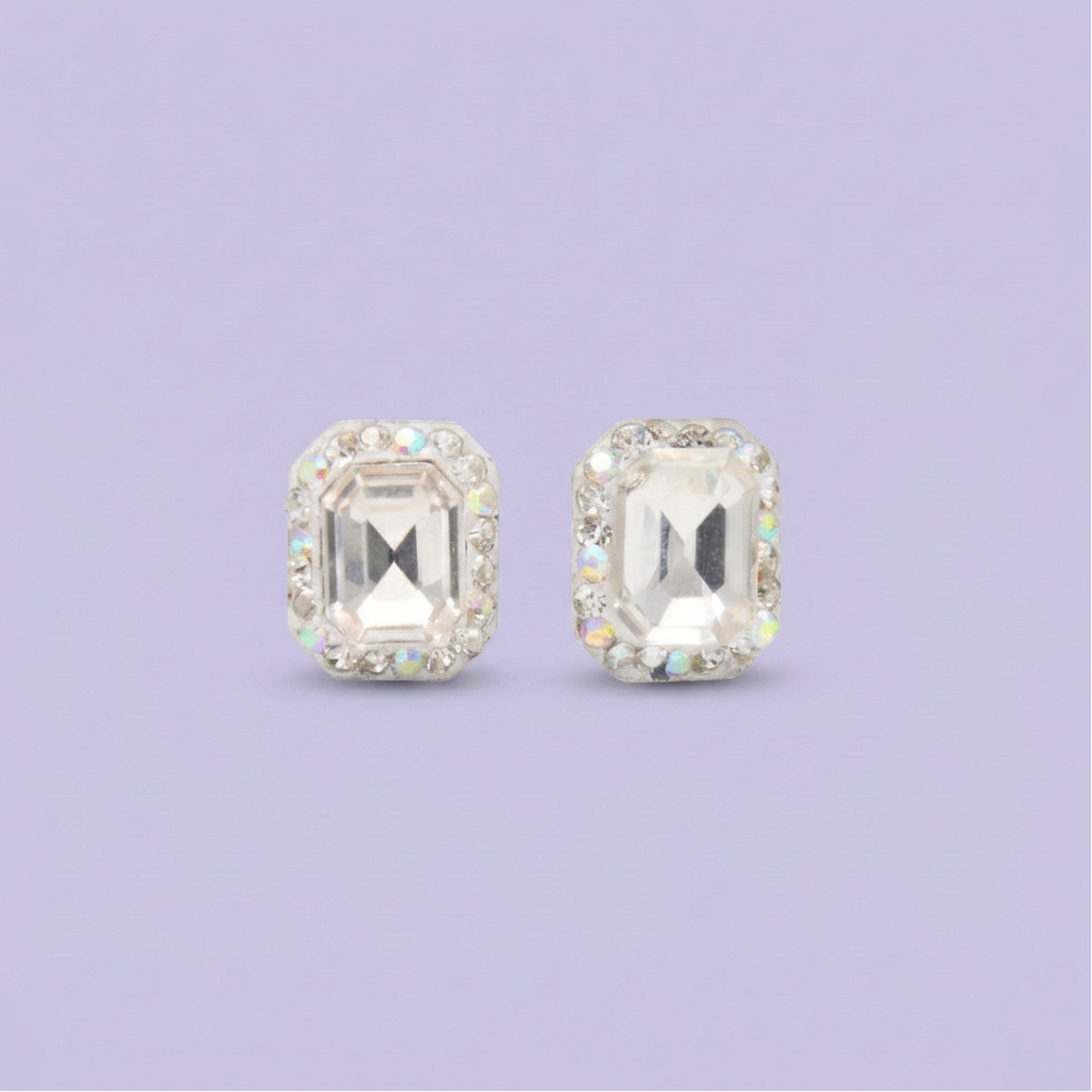 Arete de Plata .925.Rectangular Blanco con Incrustación de Zirconias mod. 3185