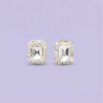 Arete de Plata .925.Rectangular Blanco con Incrustación de Zirconias mod. 3185