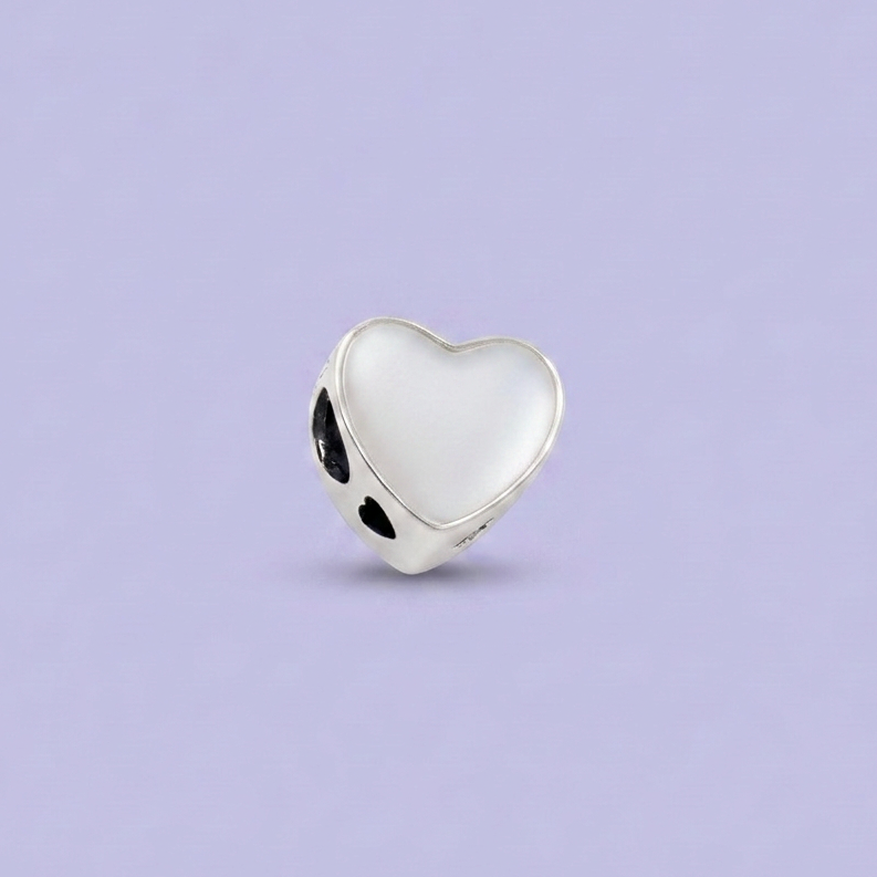 Dije de Plata .925 Estilo Charm en Forma de Corazón Niño ,Perro y Zirconia mod. 2914