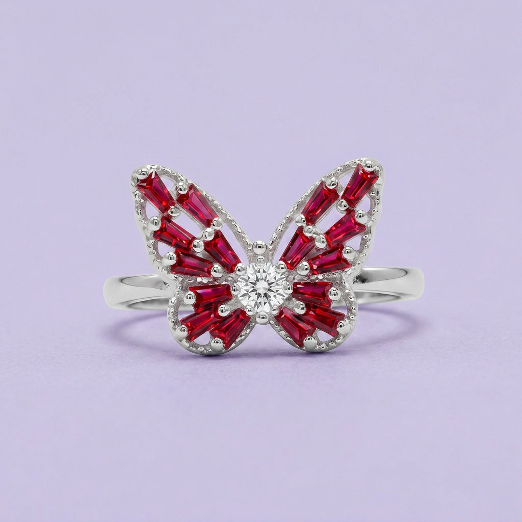 Anillo de Plata .9025 Diseño de Mariposa con Zirconia Fiusha mod. 2790