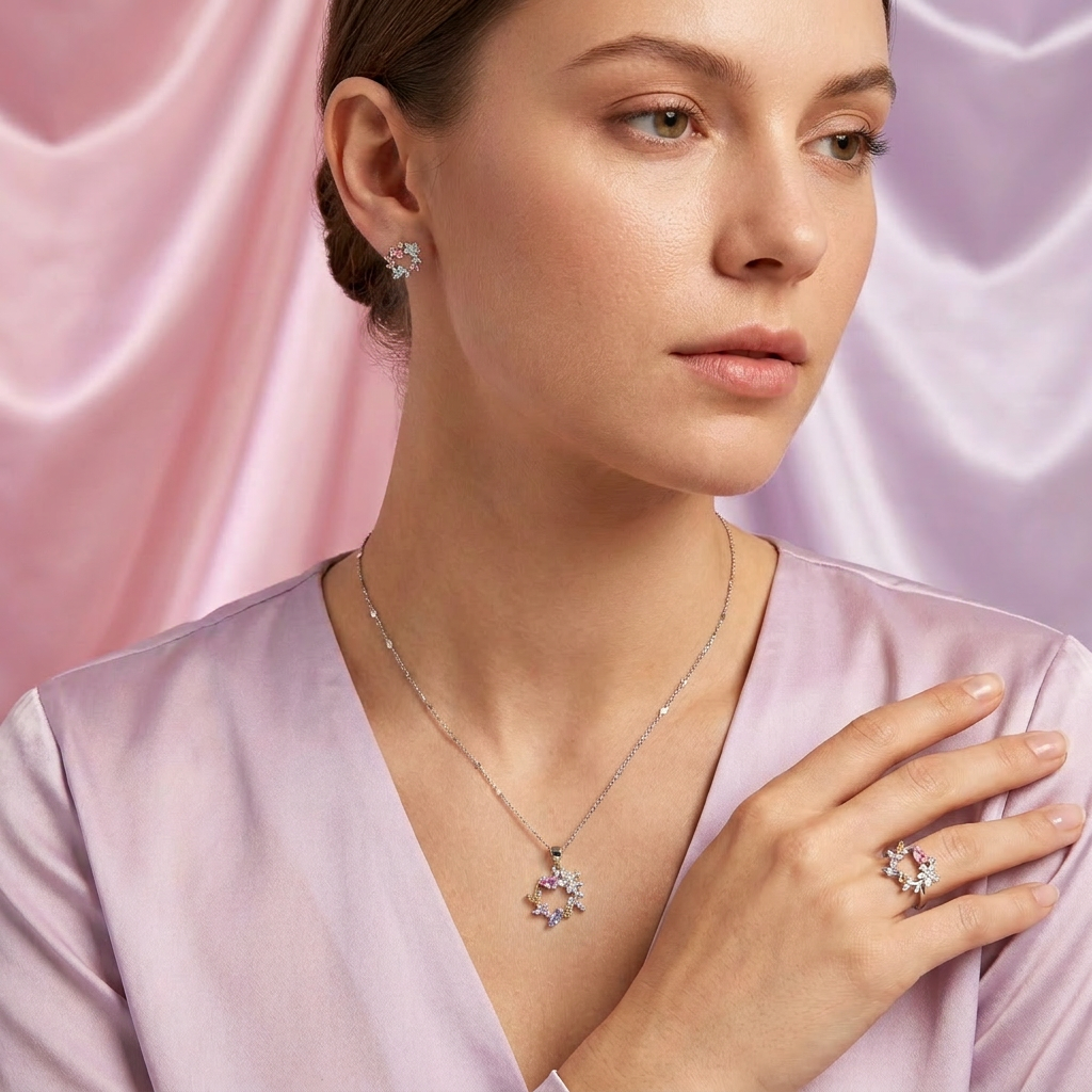 Coordinado de Plata .925 Arreglo Floral mod. 2770