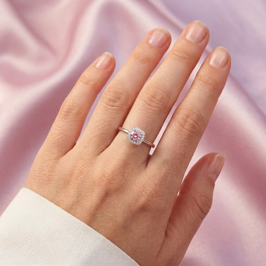 Anillo de Plata .925 Cuadrado con Zirconia Rosa Pastel mod. 3129