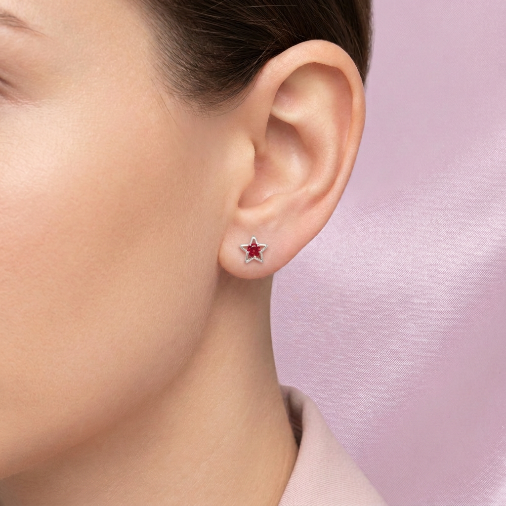 Broquel de Plata .925 Estrella con Zirconia Fucsia mod. 3063