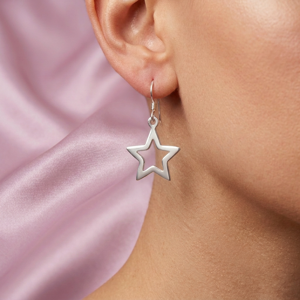 Arete de Plata .925 Largo de Estrella Lisa mod. 2980