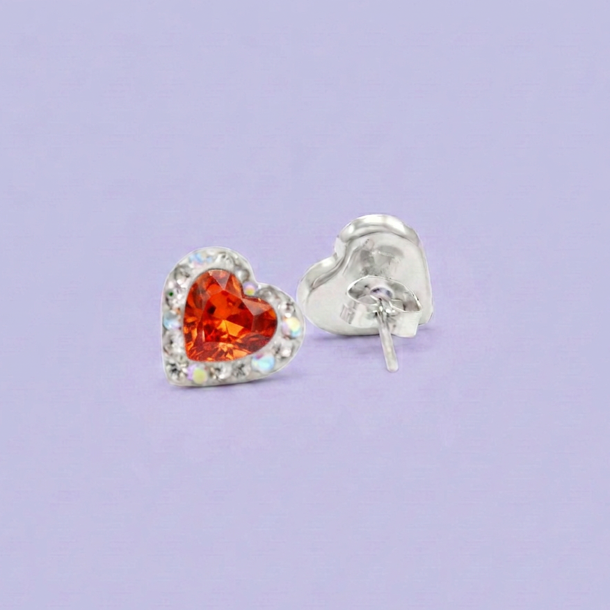 Arete de Plata .925. Corazón Naranja con Incrustación de Zirconias mod. 3171