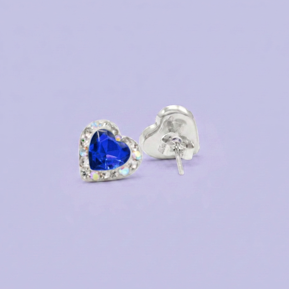 Arete de Plata .925. Corazón Azul Marino con Incrustación de Zirconias mod. 3170