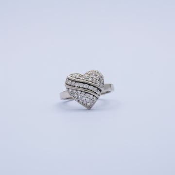 Anillo Solitario de Plata .925 Diseño Corazón con Zirconias Cruzadas mod. 1406