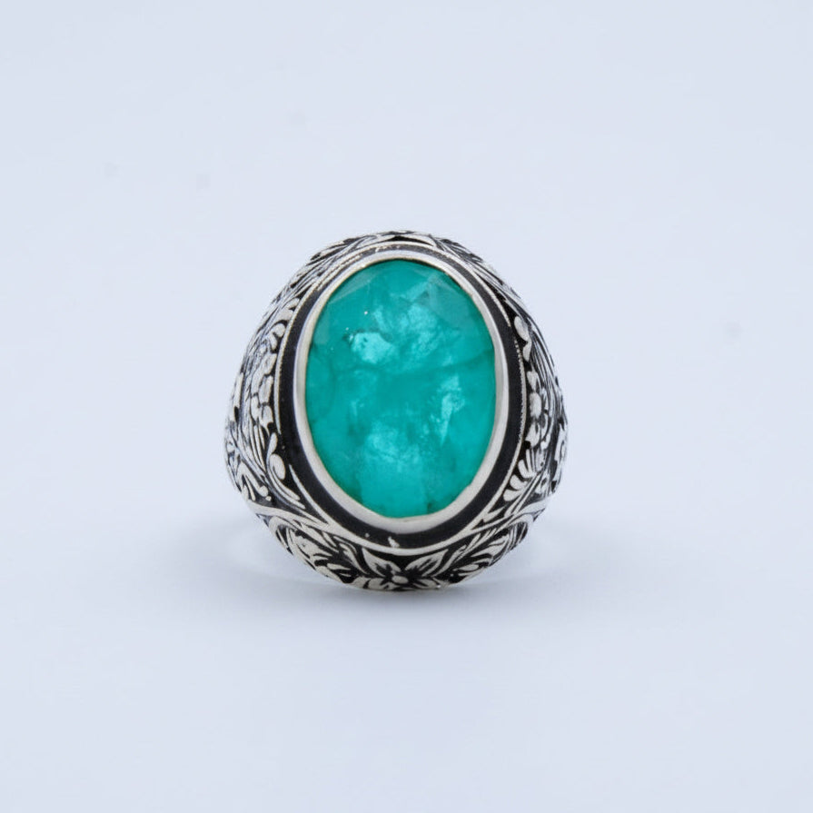 Anillo de Plata .925 Diseño Otomano con Incrustación de Turmalina 1487