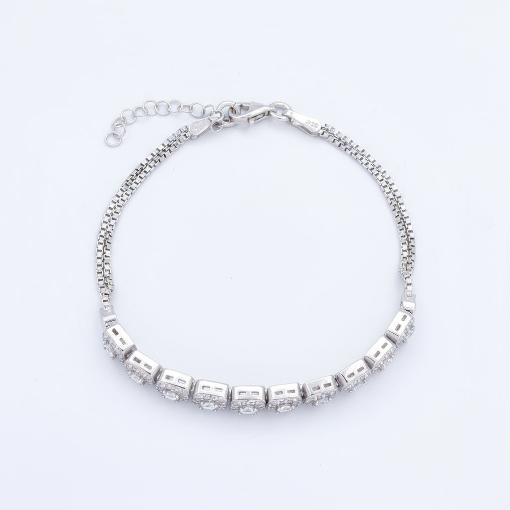 Pulsera de Plata .925 de Tejido Cubo con Incrustación de Zirconias Cuadradas mod. 1478