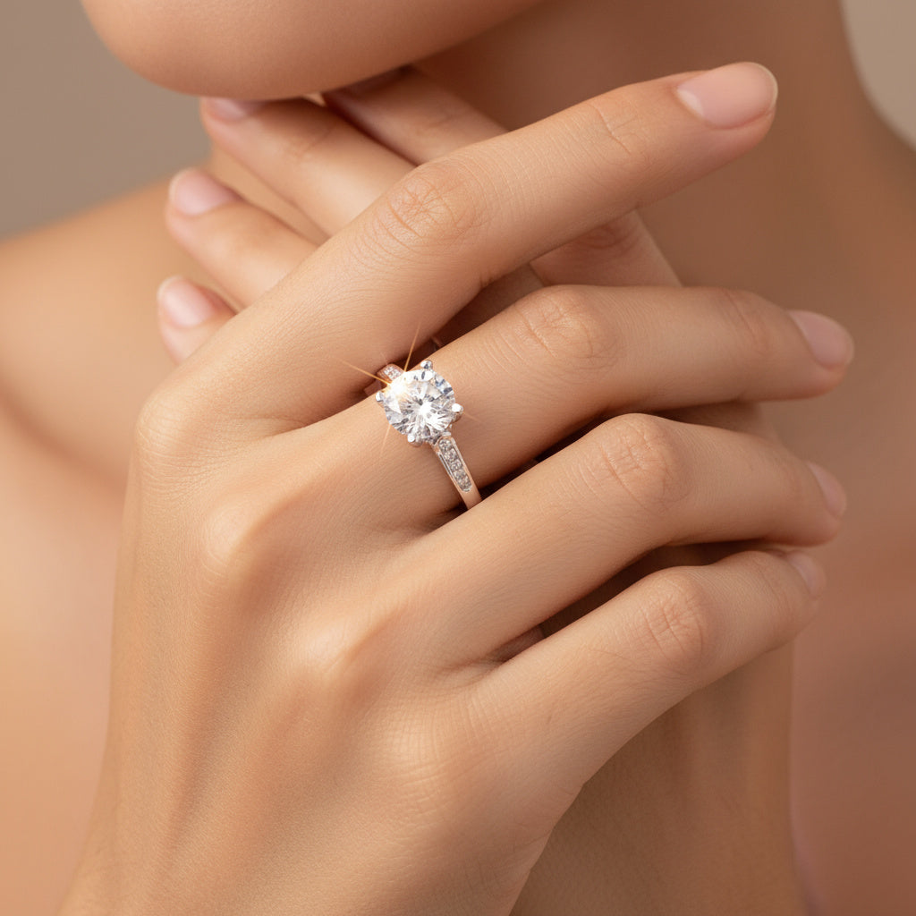 Anillo Solitario de Plata .925 con Zirconias Finas y Brillantes mod. 1148