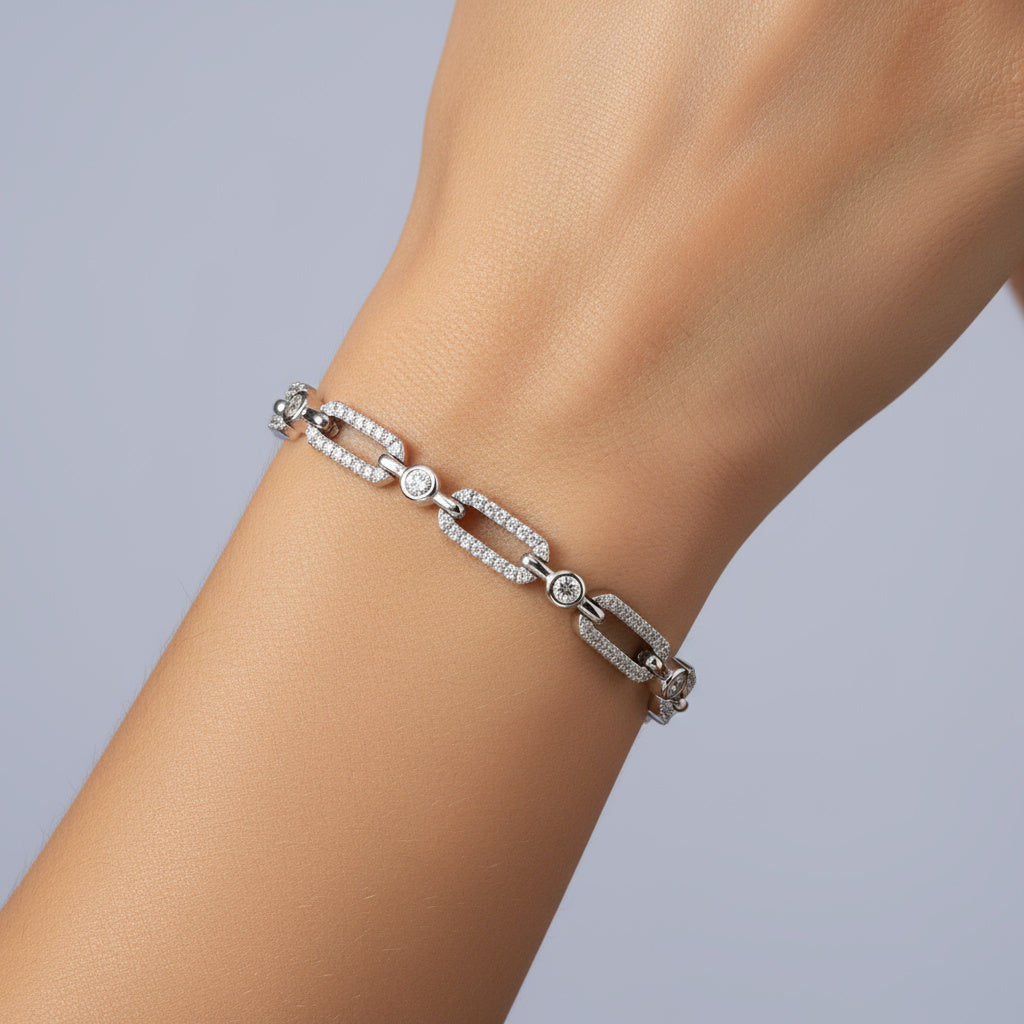 Pulsera de Plata .925 de Diseño Ovalados con Detalles de Zirconias mod. 1482