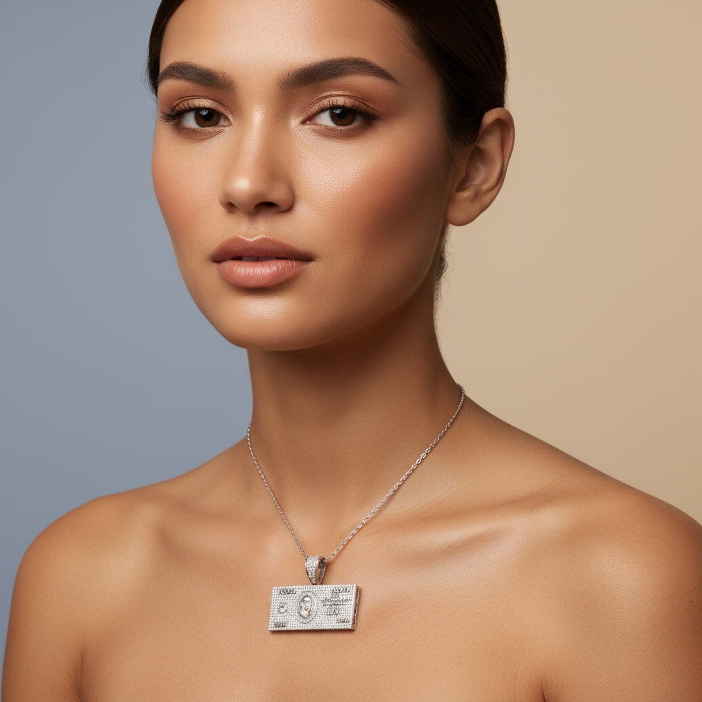 Dije de Plata .925 Especial Billete Dollar 100 con Zirconias Alineadas mod. 1454