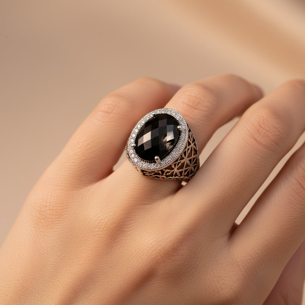 Anillo de Plata .925 Diseño Otomano con Incrustación de Ónix 1485