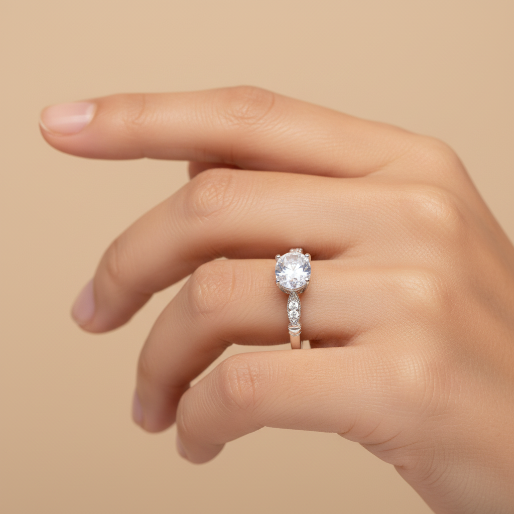 Anillo Solitario de Plata .925 con Zirconia Central y Laterales mod. 1502