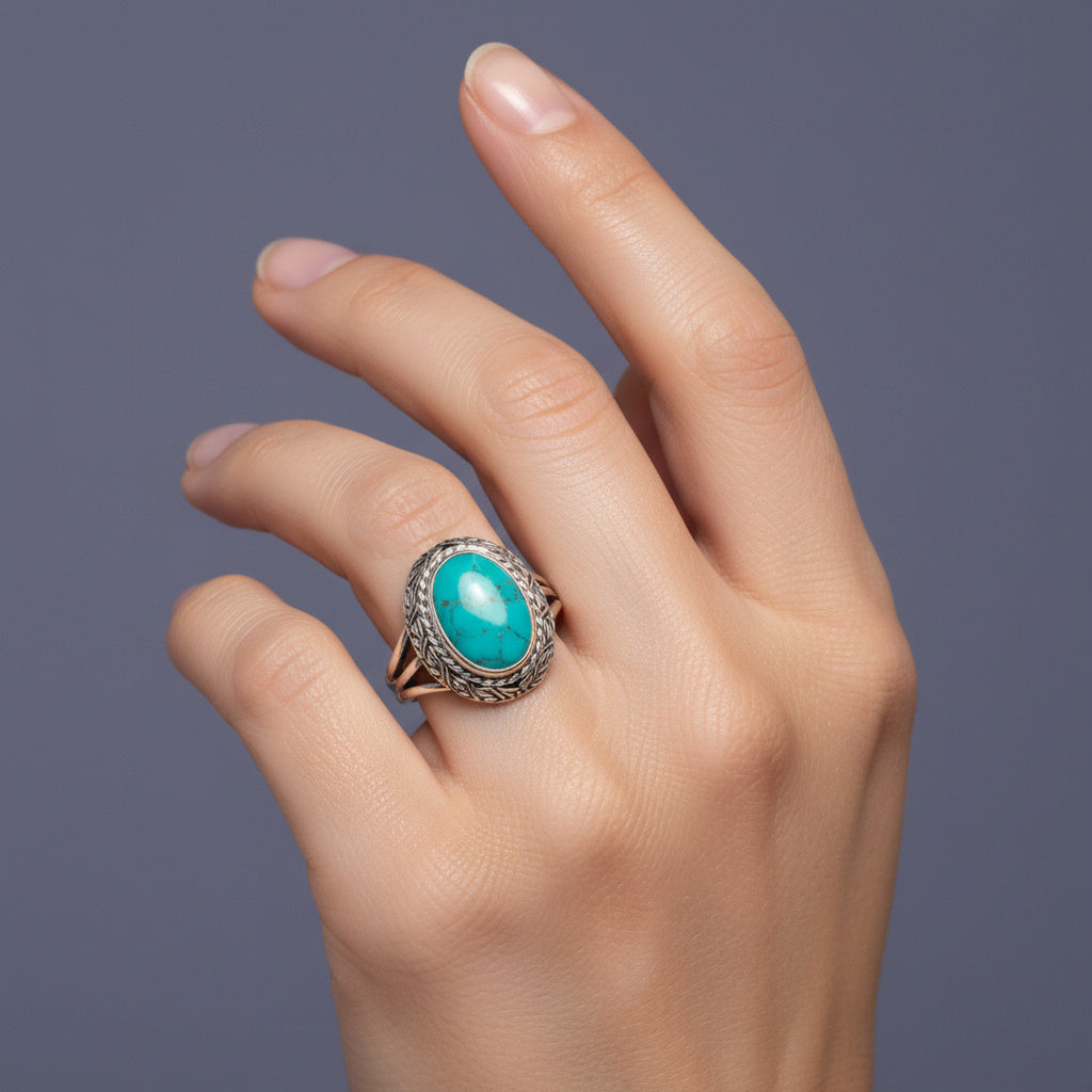 Anillo de Plata .925 Diseño Otomano con Incrustación de Turmalina 1487