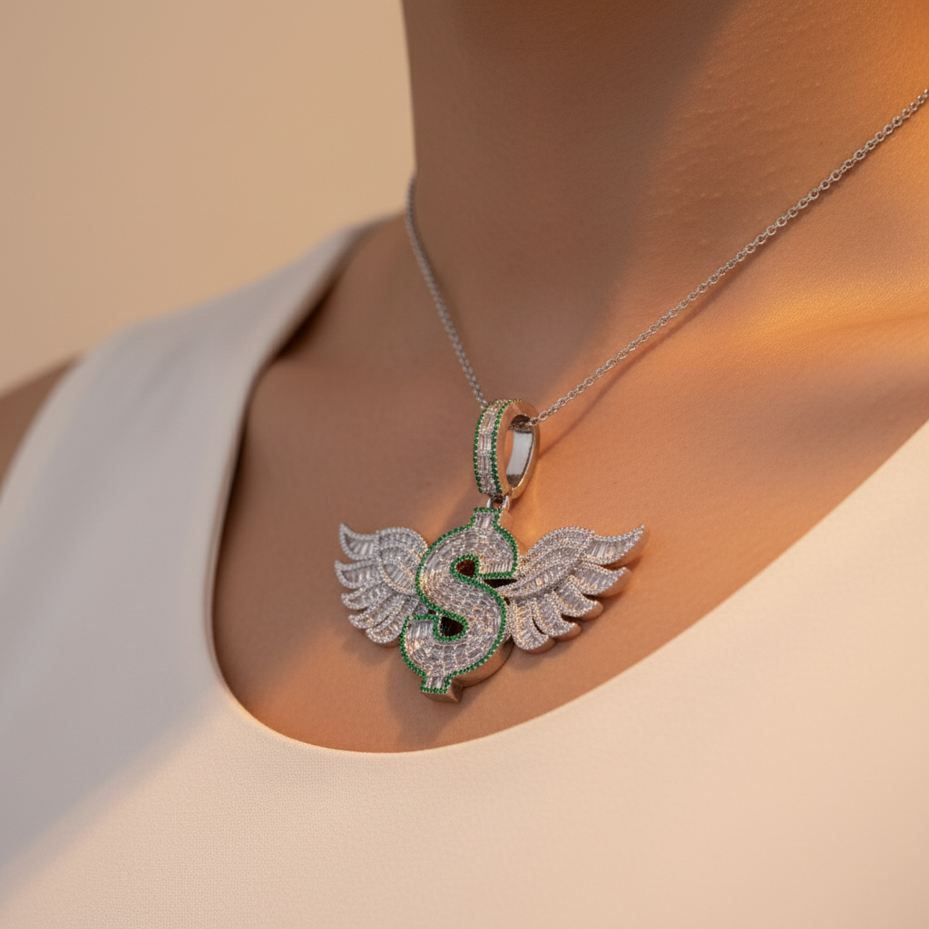 Dije de Plata .925 Especial Dollar Wings con Brillantes Zirconias mod. 1461