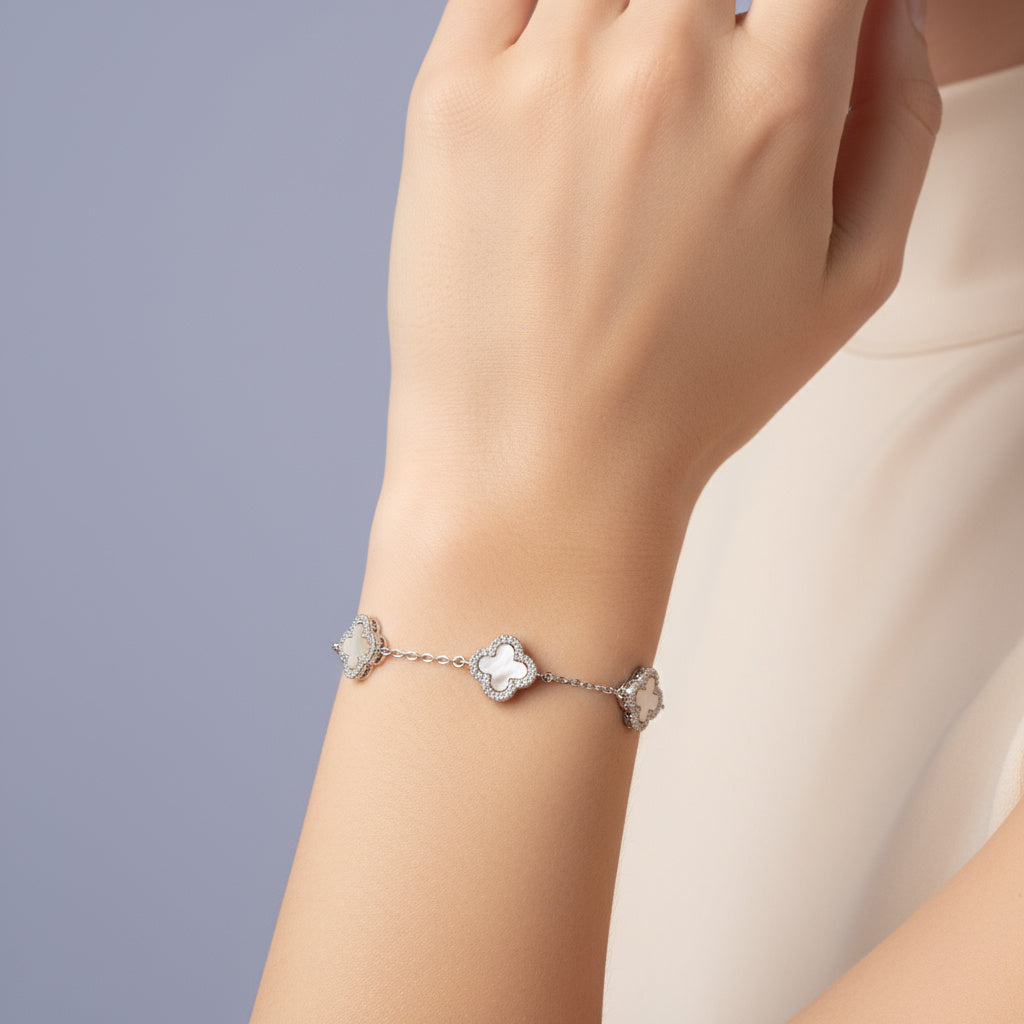 Pulsera de Plata .925 Tréboles de Madre Perla con Zirconias mod. 1469