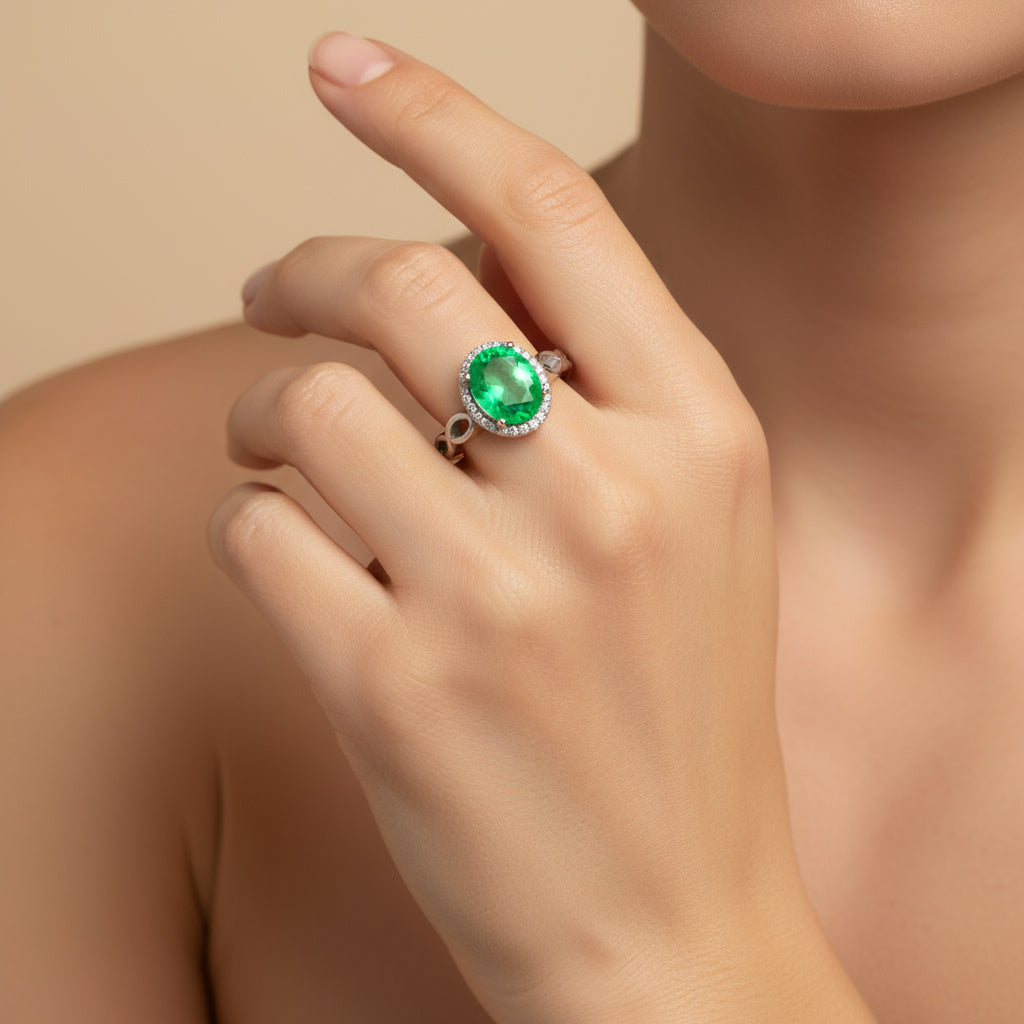 Anillo de Plata .925 con Diseño en Forma Oval Incrustado de Turmalina mod. 1494