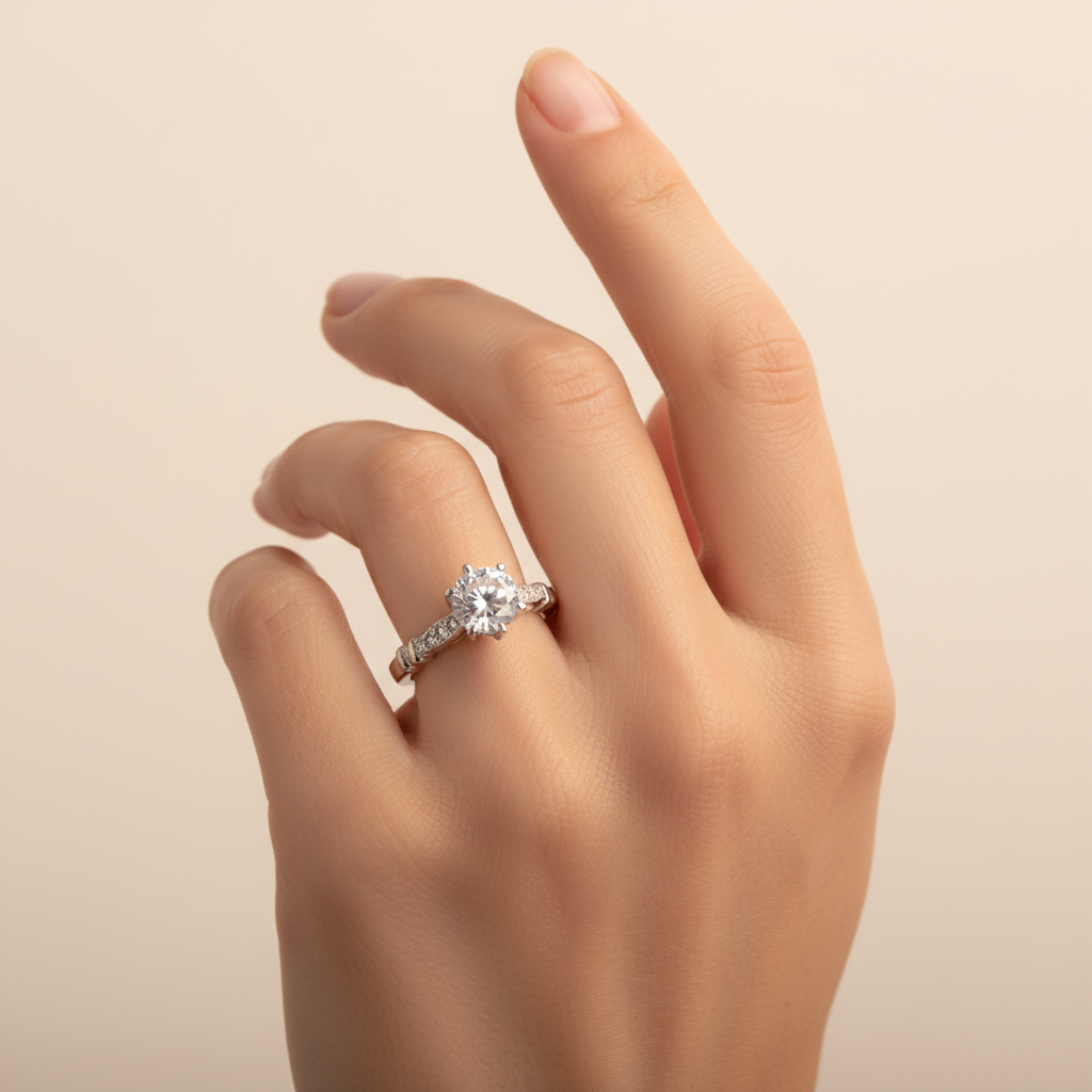 Anillo Solitario de Plata .925 con Zirconia Central y Laterales mod. 1502