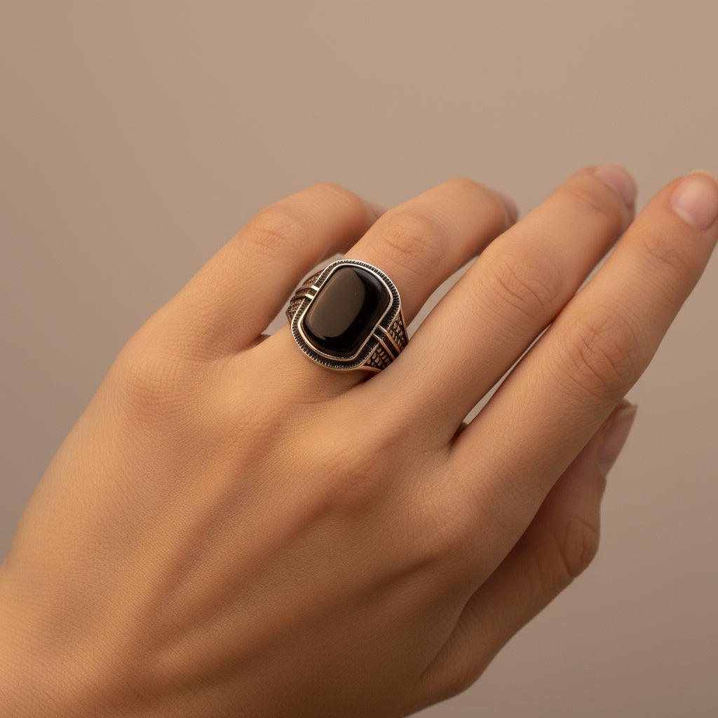 Anillo de Plata .925 Diseño Otomano con Incrustación de Ónix 1484