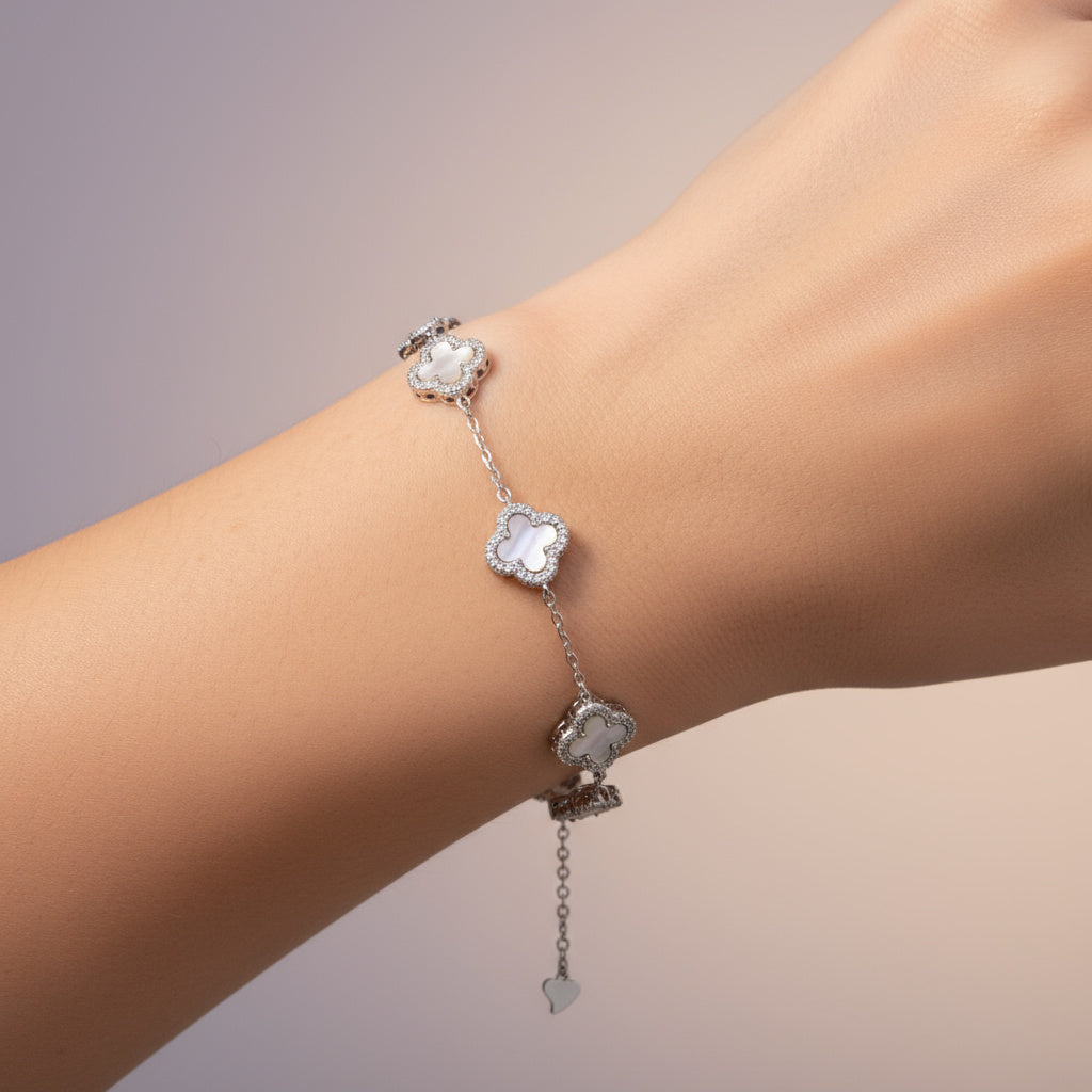 Pulsera de Plata .925 Tréboles de Madre Perla con Zirconias mod. 1469