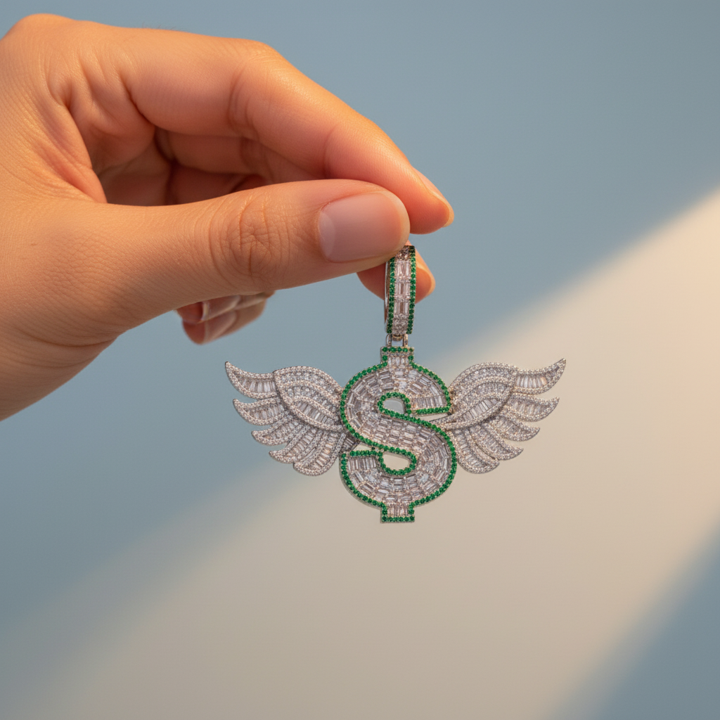 Dije de Plata .925 Especial Dollar Wings con Brillantes Zirconias mod. 1461