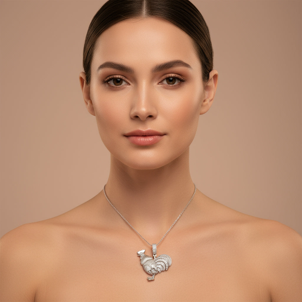 Dije de Plata .925 Especial Diseño de Gallo con Incrustado de Zirconias mod. 1453