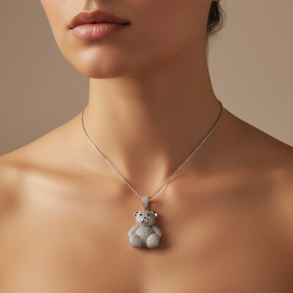 Dije de Plata .925 Especial Oso Teddy con Incrustado de Zirconias mod. 1456
