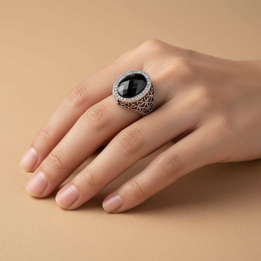 Anillo de Plata .925 Diseño Otomano con Incrustación de Ónix 1485