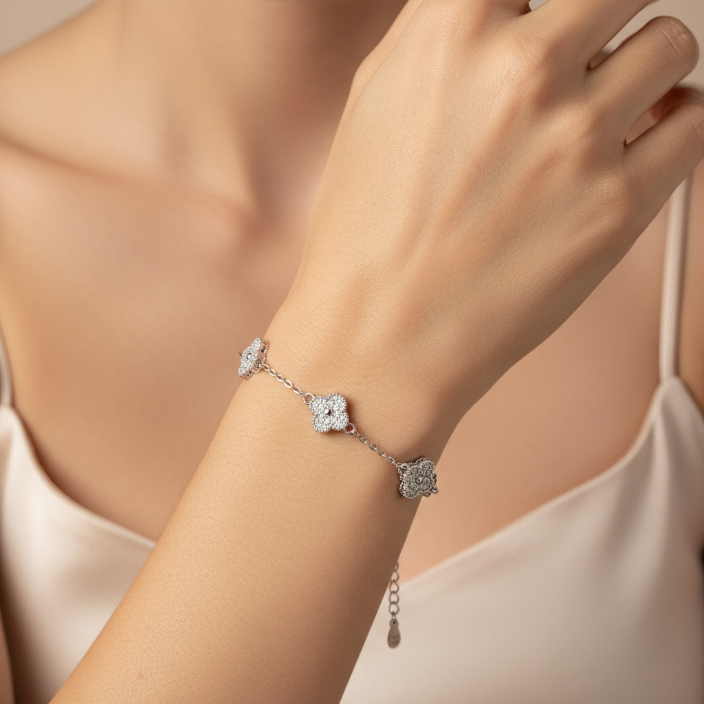 Pulsera de Plata .925 Tréboles Intercalados de Madre Perla y de Zirconias mod. 1467