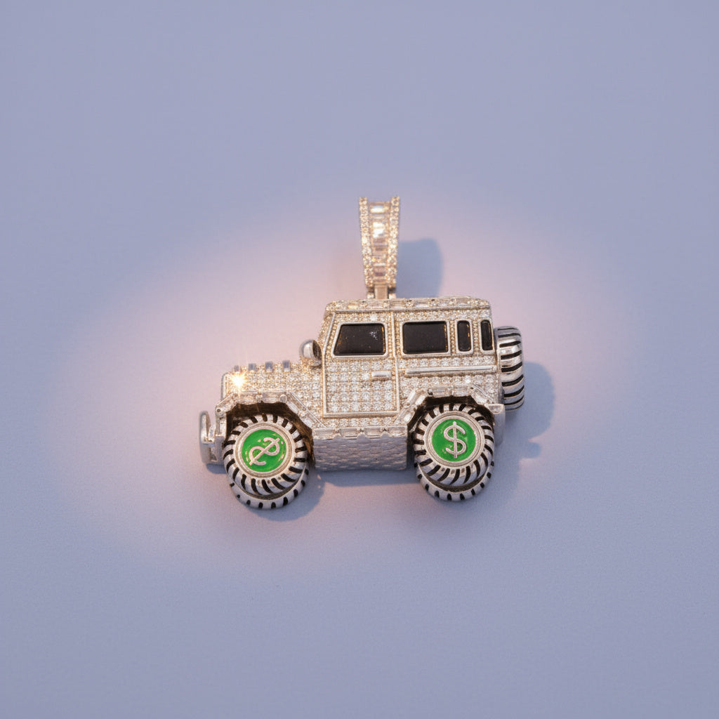 Dije de Plata .925 Especial Diseño de Carro Llantas Giratorias con Zirconias Finas mod. 1458